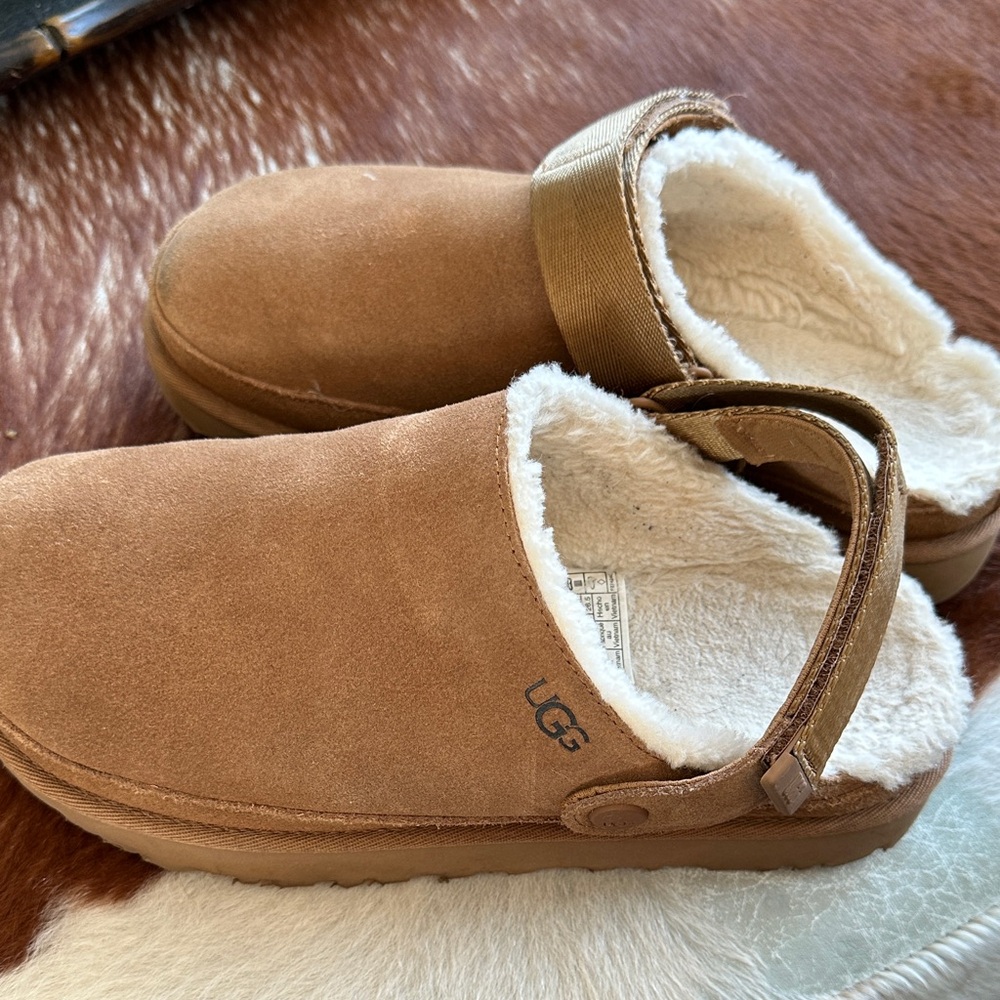 UGG Tan Suede Mules with Cream Lining